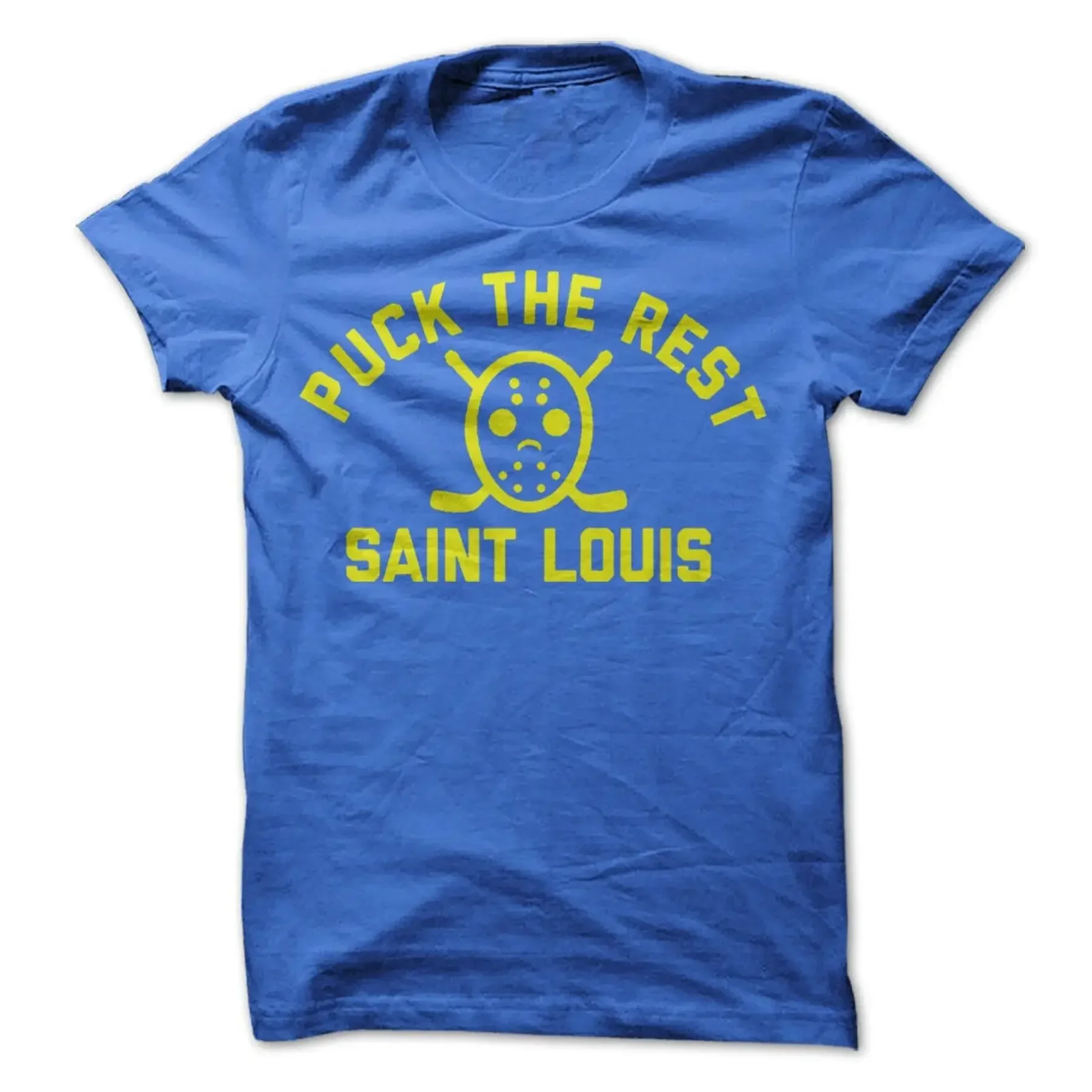 Puck the Rest Saint Louis T Shirt Design Blue with Yellow Print