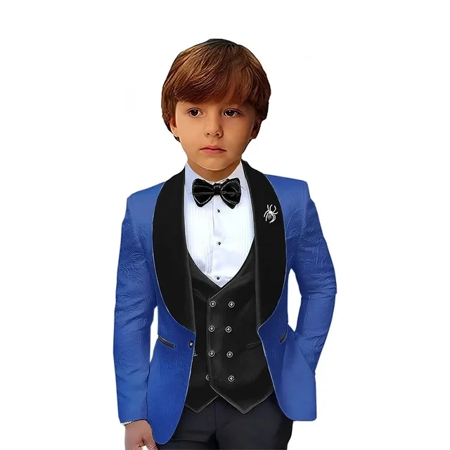 

Royal Blue Floral Boys Suit 3 Pieces Formal Party Jacket Vest Pants Children Wedding Blazer Suit Costume Clothing Children