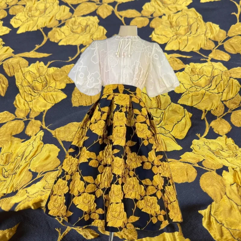 

Жаккардовая ткань с желтой розой, комплект ветровки, платье, модная одежда, дизайнерские ткани для шитья своими руками, ткань на метр