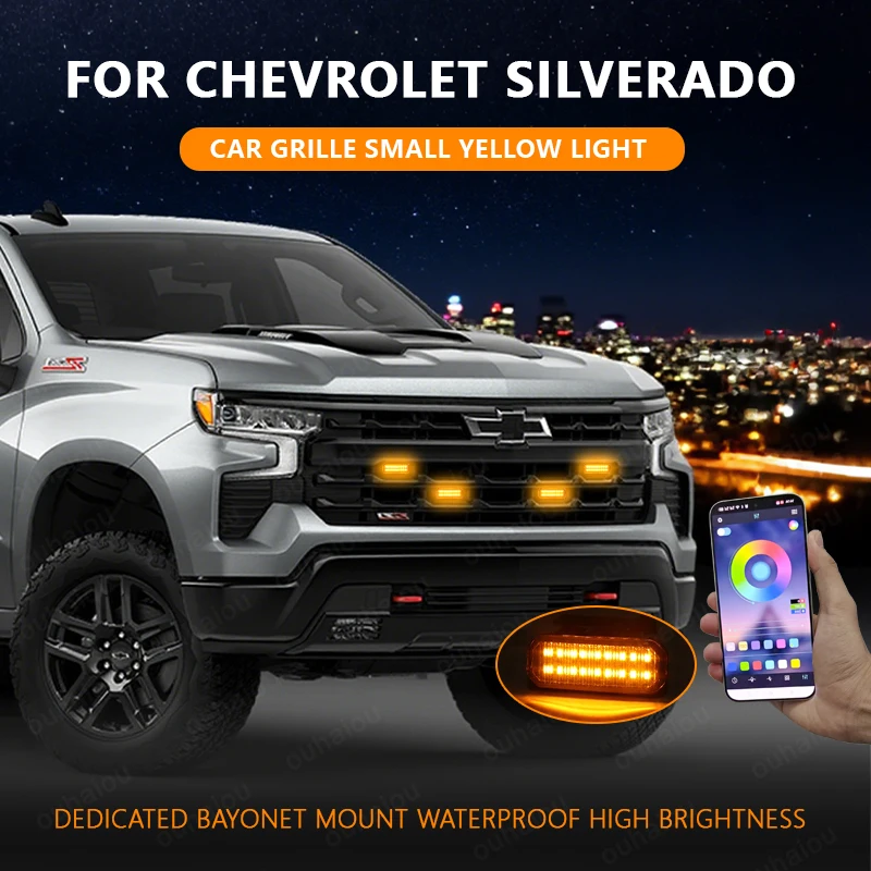 

For Chevrolet Silverado Specialized center grid small yellow light Front Grille Lights Daytime Running Warning Light