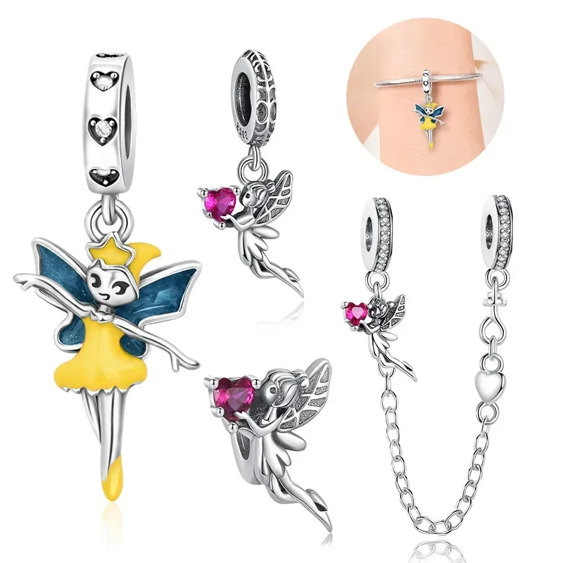 Silver 925 Angel Series Guardian Angel Cross Safety Chain Charms Beads for Women Diy Original Bracelet Fine Jewelry Gift