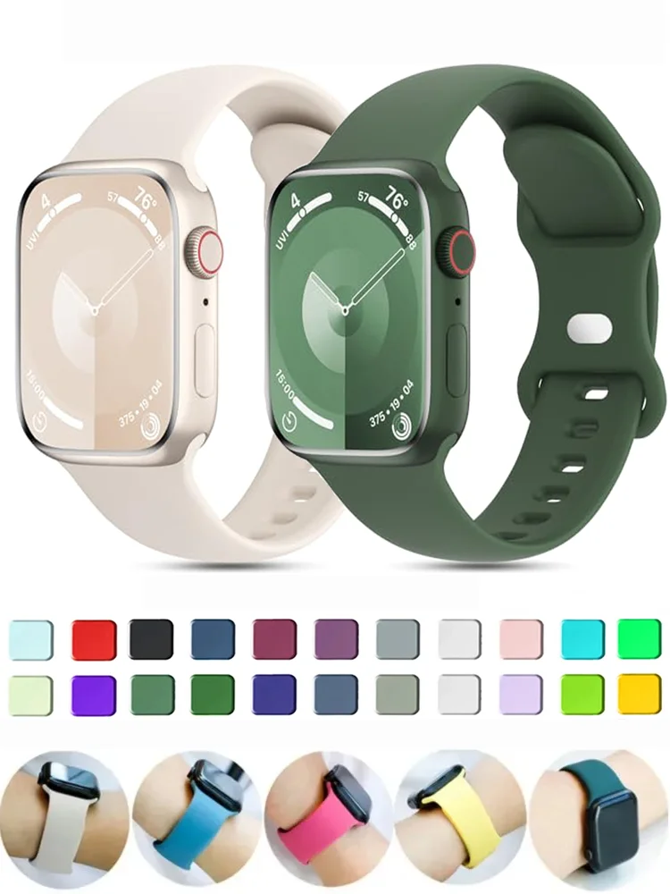 Bracelet en silicone pour Apple Watch, 44mm, 40mm, 45mm, 41mm, 42-38mm, iWatch Series 8, 7, SE, 3, 4, 5, 6, 9 Ultra 2, 49mm