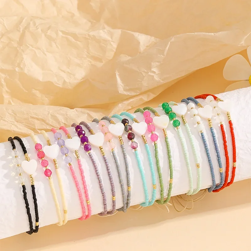 Rice Bead Bracelet  Hand knitting  Beading  heart-shaped  fashion  Simple  double-deck  Bohemia  ma'am  Adjustable Bracelet