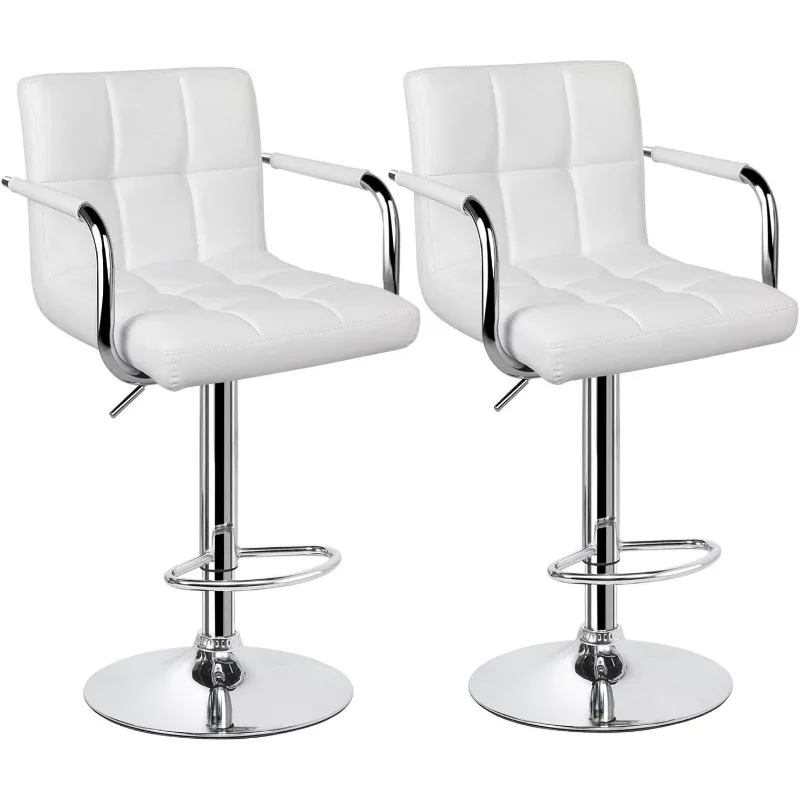 

Tall Bar Stools Set of 2 Modern Square PU Leather Adjustable BarStools Counter Height Stools with Arms and Back Bar Chairs 360