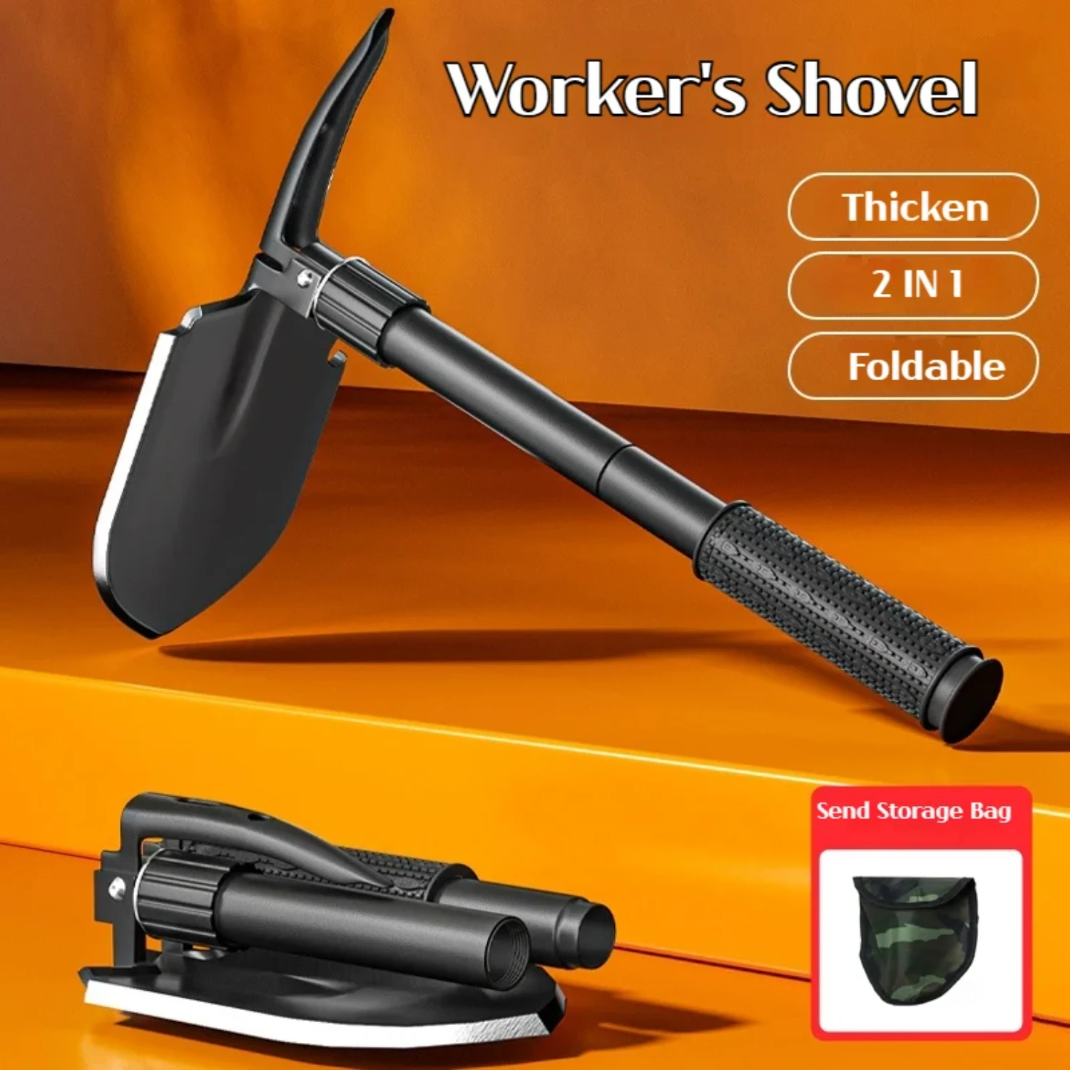 Multifunctional garden shovel  camping, suitable  camping/fishing/wild survival, etc. Shovel. Pickaxe and hoe three-in-one