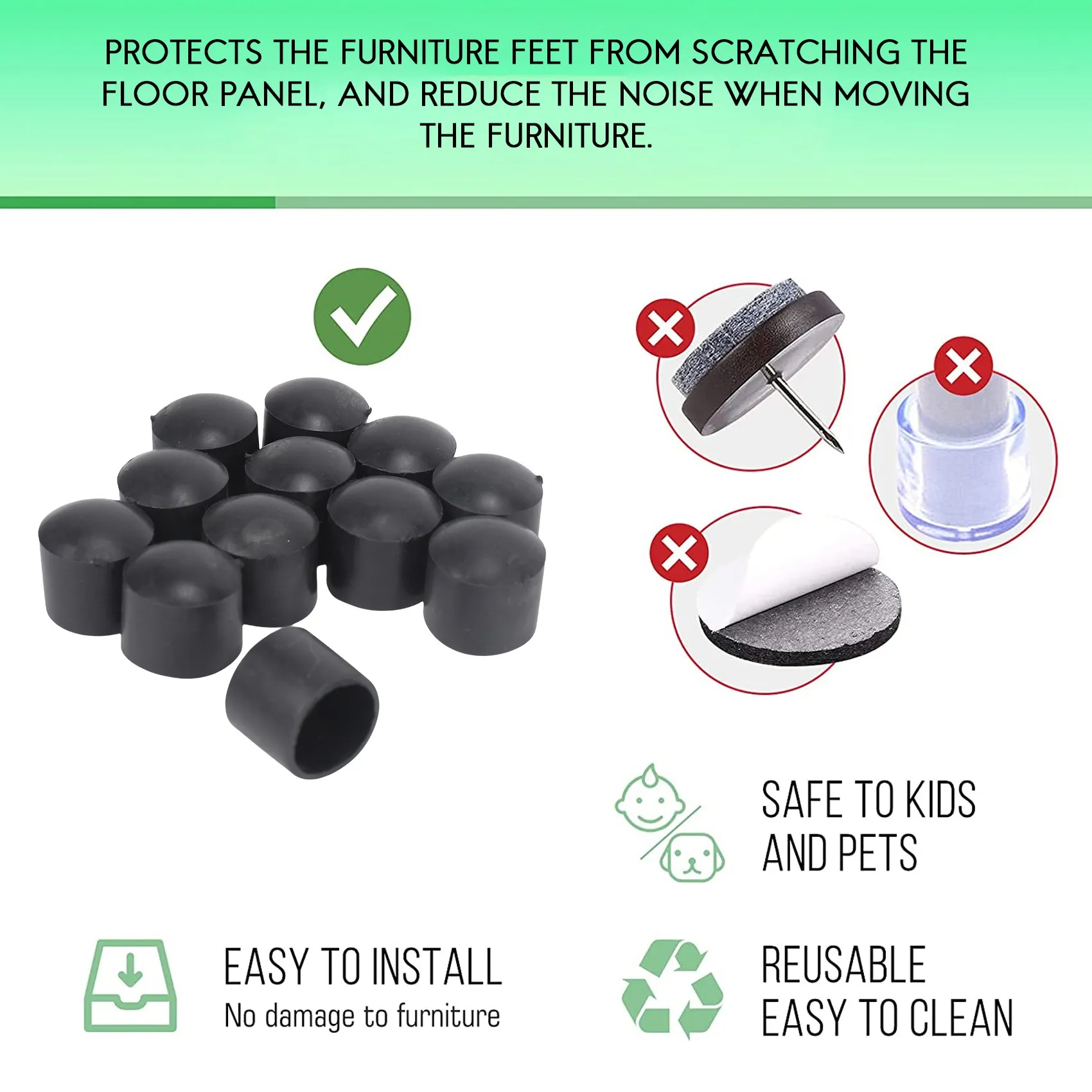 Hot New 12 Pcs 16mm Inner Rubber Foot Caps Pipe Caps Protective Caps Chair Caps Cap