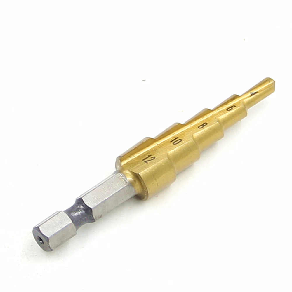 HSS 5 단계 드릴 티타늄 금속 드릴, 직선 홈 전동 공구, 1/4 인치 삼각형 핸들, 도매 가격, 4mm-12mm, 신제품