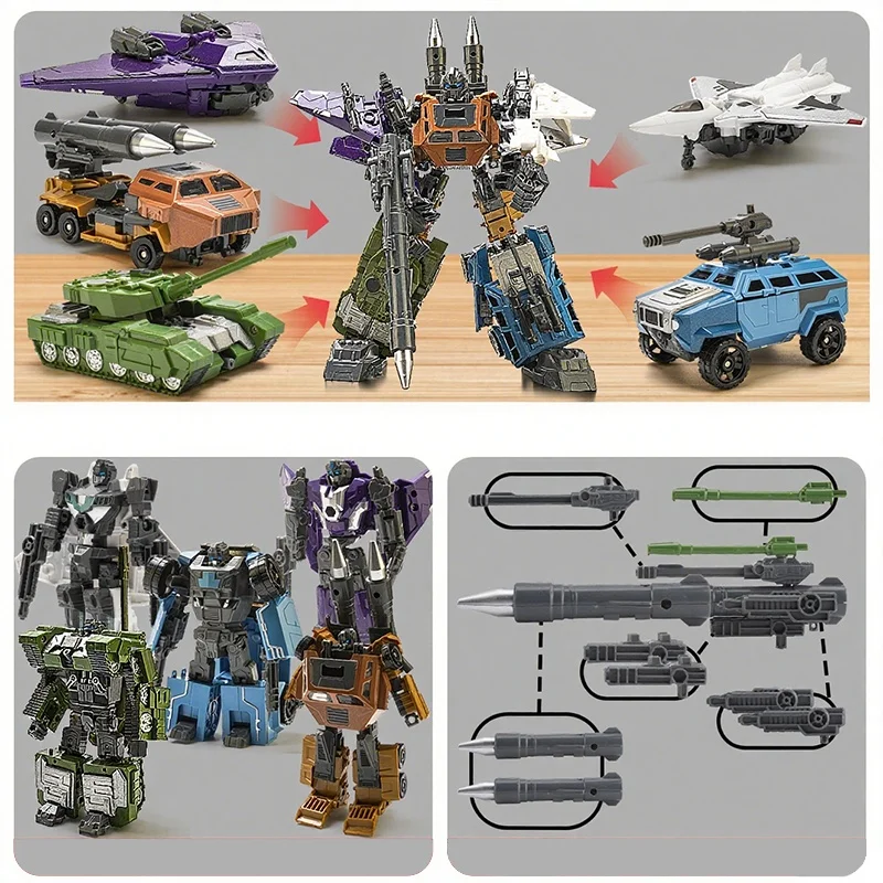 Conjunto combinador de brinquedos de deformação 5 em 1, escala pequena, anime, devastador, modelo de tanque, presente para adultos, meninos, carro robô transformável