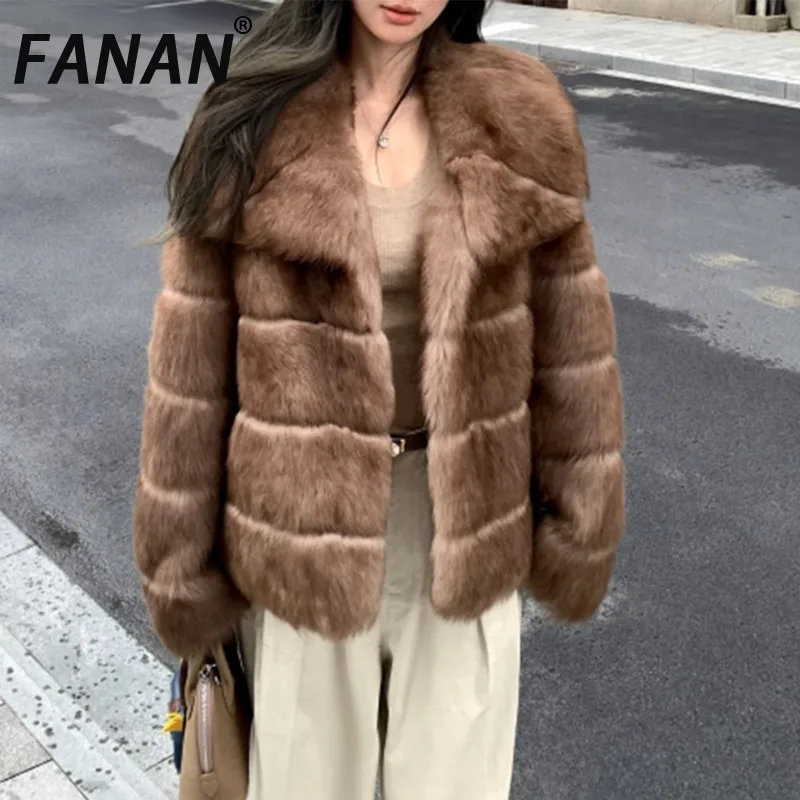 

FANAN однотонная куртка из сращенного меха, женская куртка с лацканами и длинными рукавами, свободные повседневные женские куртки для ленивых, осенняя мода, новинка