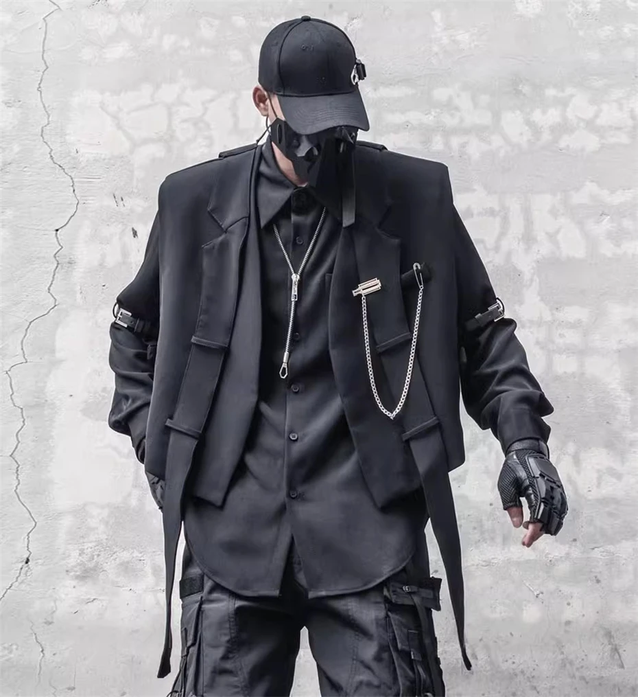 Techwear Suit Vests Men Streetwear Hip Hop Straps Decoration Sleeveless Jackets Oversized Harajuku Function New Casual Waistcoat