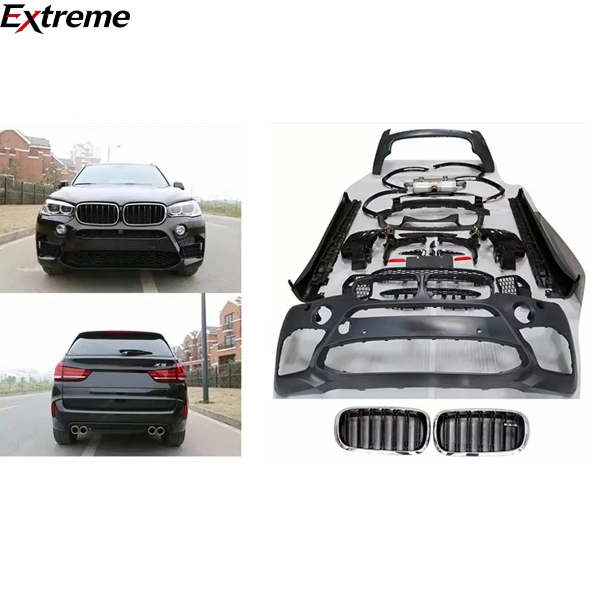 Body Kit for BMW X5 F15 2013-2018 Upgrade X5M Body Kit Include Front and Rear Bumper with Grille and Auto Lamps Side Skirt