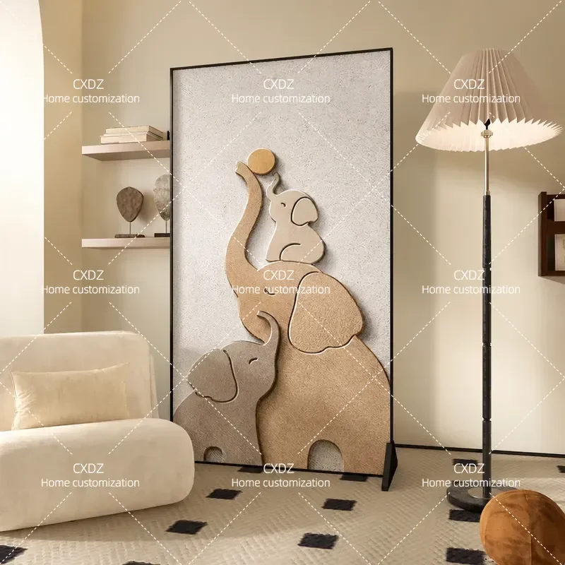Wabi Sand Screen Partition Cream Living Room Elephant Bedroom Home Hotel Entrance Blocking Mobile Aluminum Alloy Seat Screen