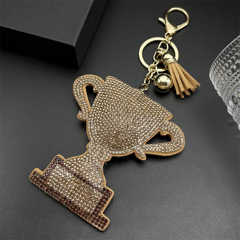 Big Champion Trophy Keyholder For Women Men Full Blingbling Crystal Tassel Honor Handbag Hanging Decor Trendy Keychain Jewelry