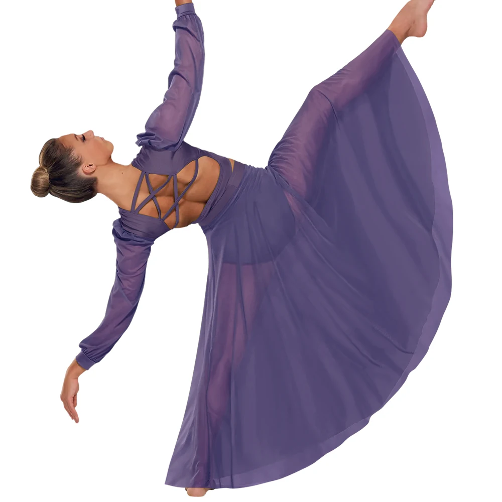Top corto incrociato senza schienale per ragazze e donne, scollo a V, maniche a sbuffo a tre quarti, costume da danza lirica moderna, completo contemporaneo per la pancia