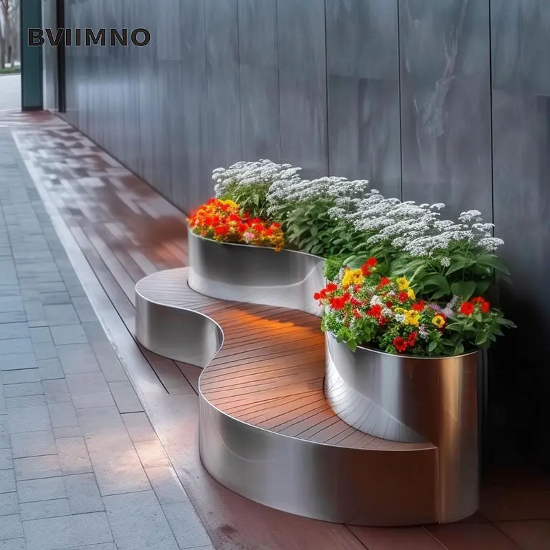 Outdoor stainless steel flower box custom combination flower pot outdoor finished flower bed commercial street outside