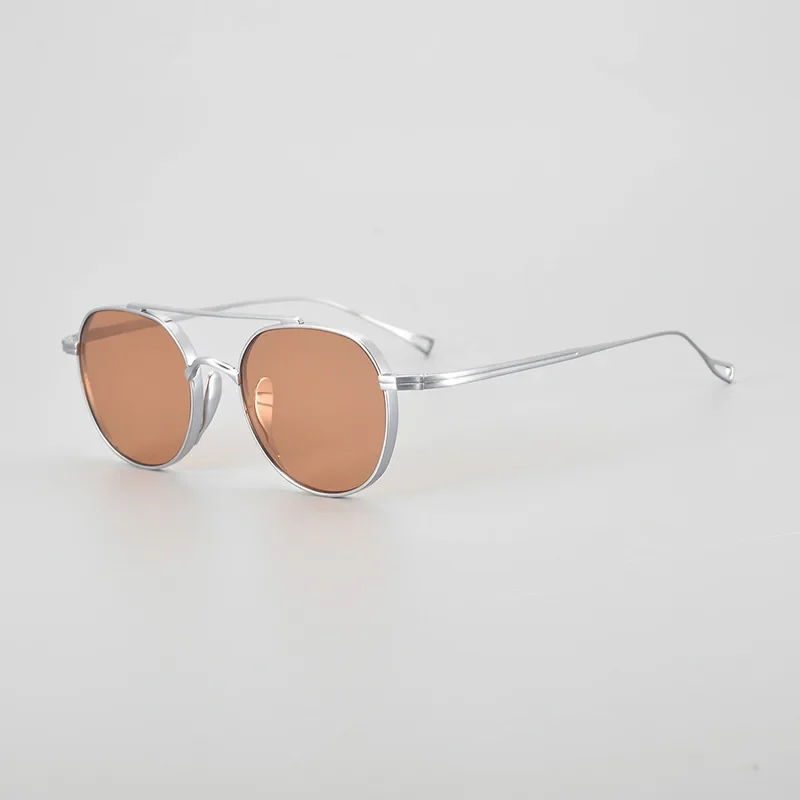 New Fashion Trend Luxury Vintage Pure Titanium High Street Sunglasses Classical Oval Design Simple Pilot Style A+ High Quality