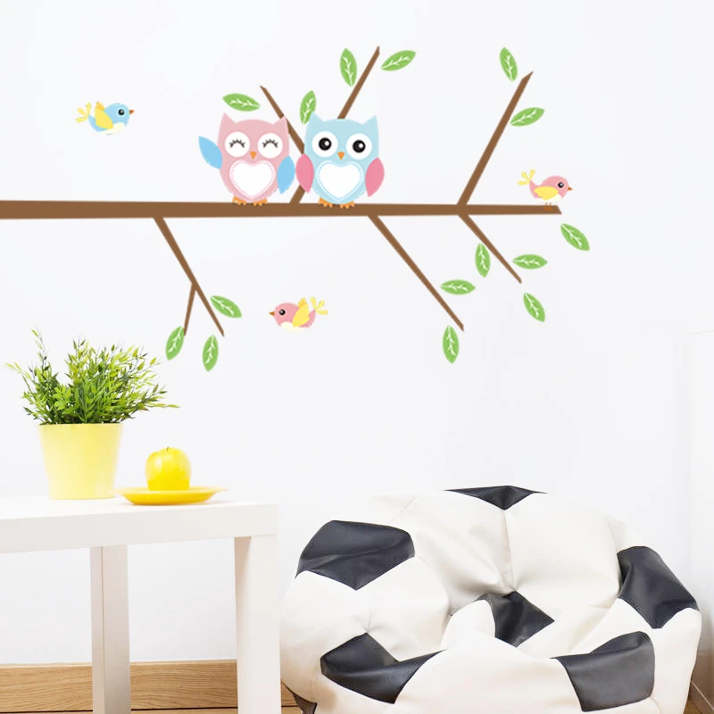 Lovely Owlets On Tree Branch Wall Stickers For Kids Room Home Decoration Diy Birds Wall Mural Art Pvc Decal