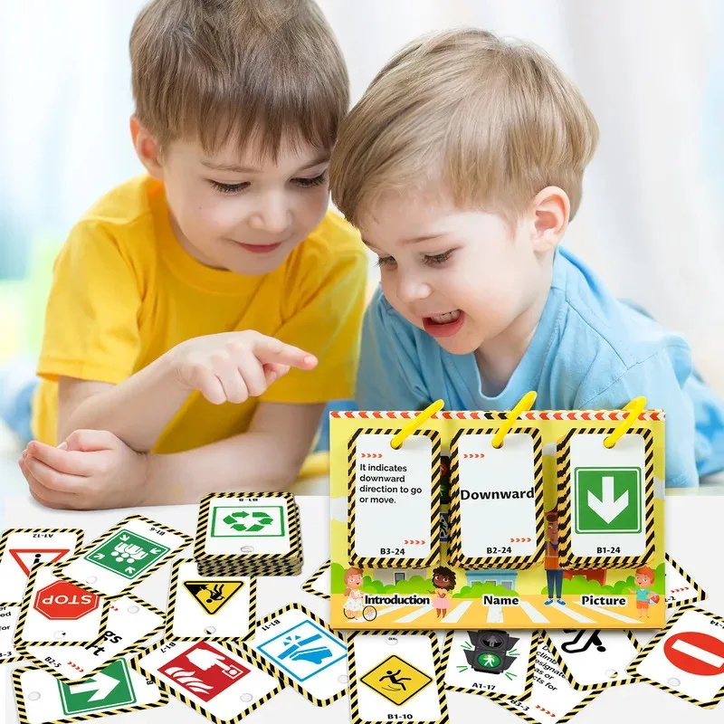 

72 Road Sign Educational Cards with 3D Graphics - English Learning Parent Child Interactive Toy for Traffic Safety Awareness