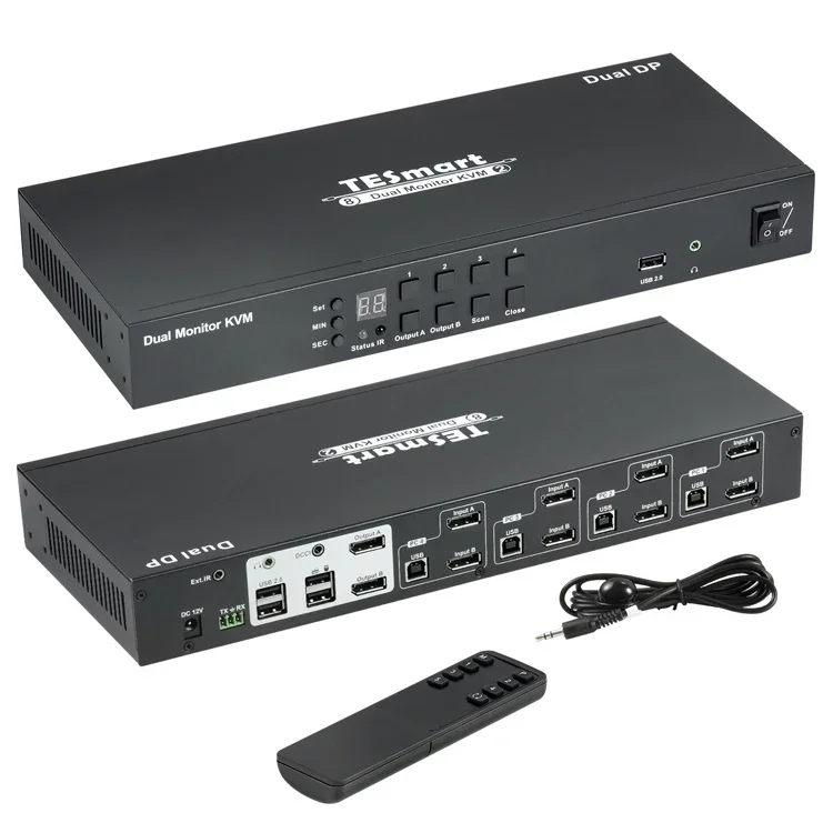 Powered DP KVM Switch Directly From Factory 4K 60Hz Hot Plug And Play Computer Displayport KVM Switch Dual Monitor