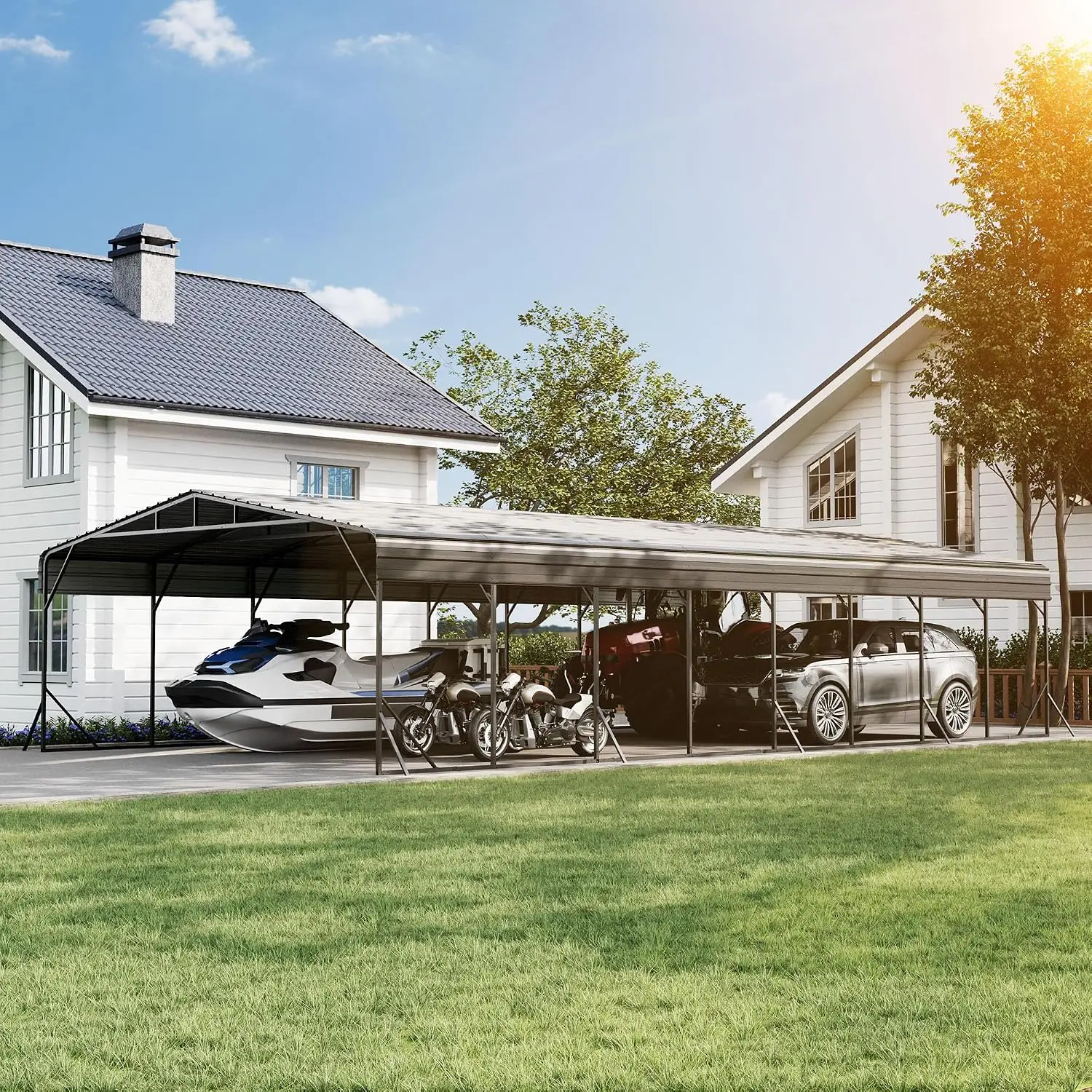 20'x40' Heavy Duty Metal Carport with Galvanized Steel Roof, Outdoor Garage Shelter for Car, Boat & Truck, Customized