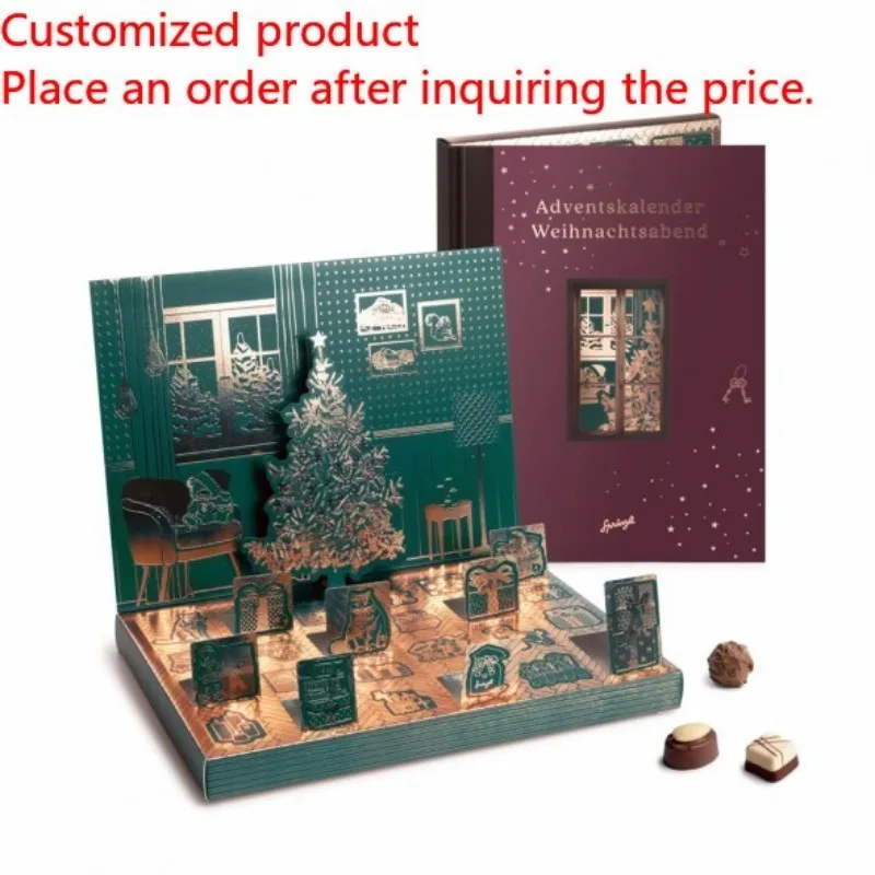 

2025Картовый всплывающий адвент-календарь на заказ, упаковочная коробка, рождественский шоколадный воск, расплавленный раскладушка, адвент-календарь
