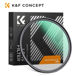 K&F CONCEPT Nano-C Black Mist Diffusion 1/4 Filter with Lens Cap, Mist Dreamy Cinematic Effect Filter for 49mm-82mm Lens Filters