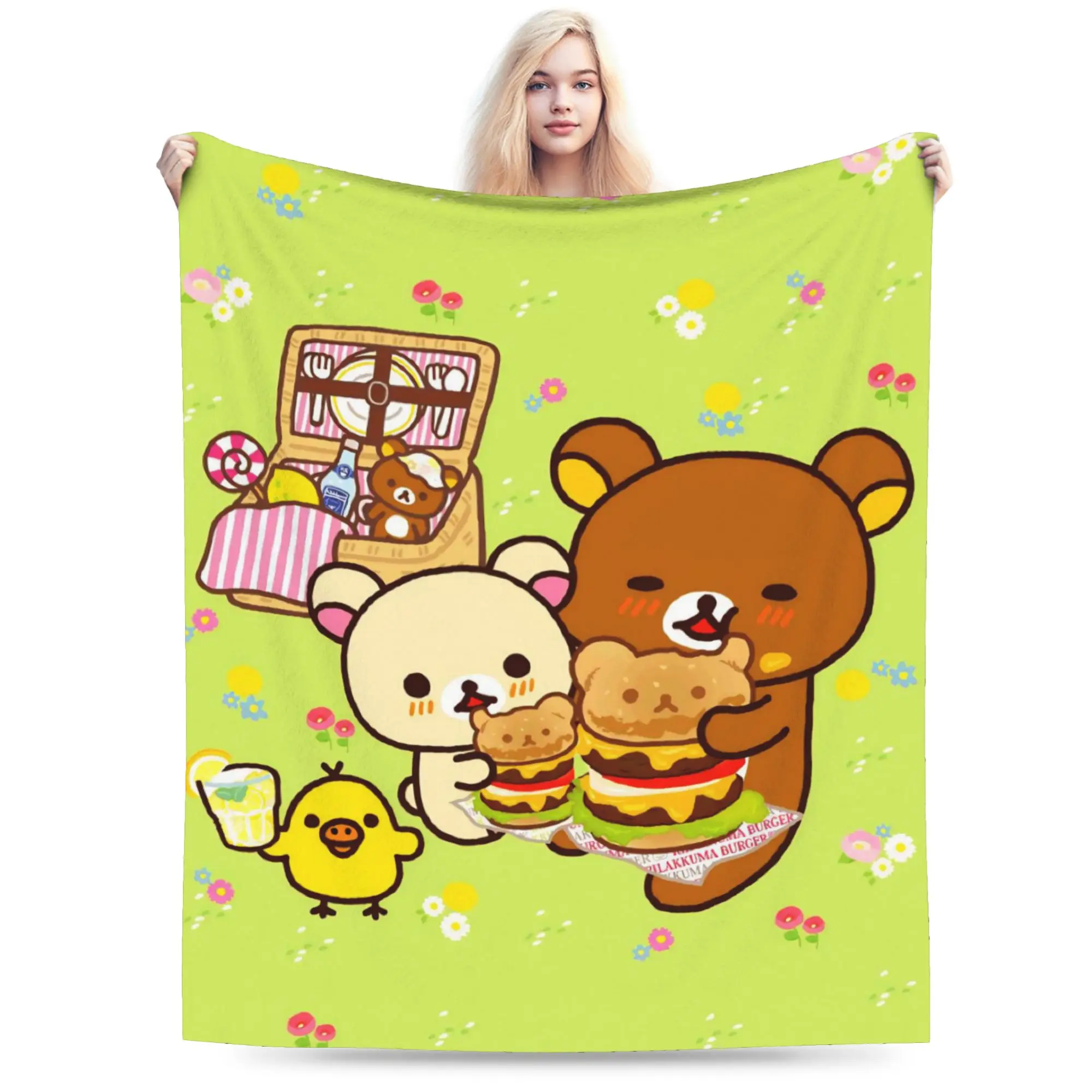 R-Rilakkumas Cartoo Throw Blanket for Couch  Soft Fuzzy Plush Blanket 50x60 Inch Multiple Sizes Bedspreads for All Seasons
