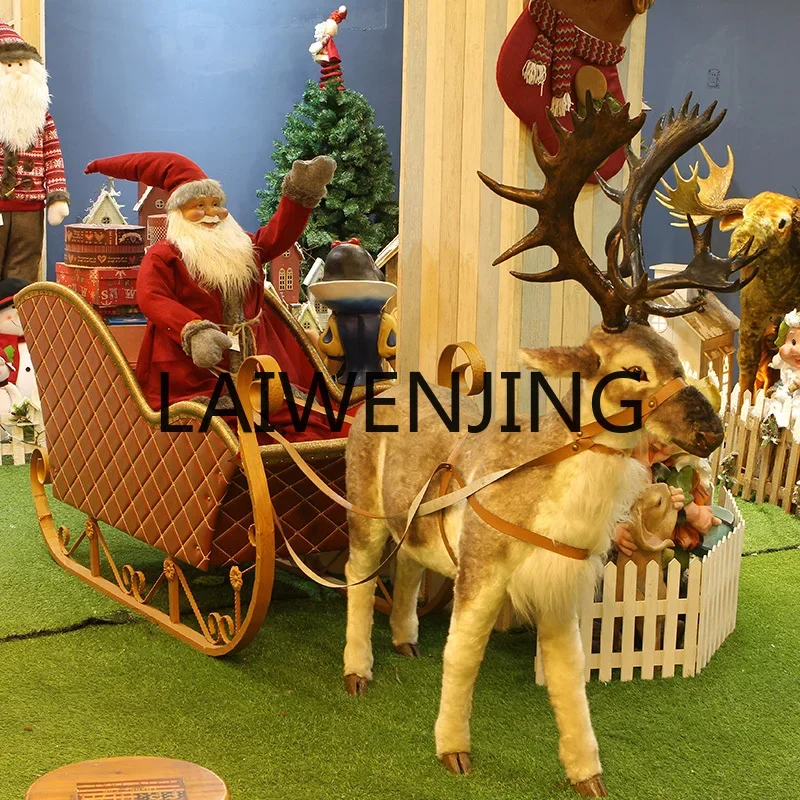 

Christmas decorations Wrought iron deer pull cart large Christmas sleigh car shopping mall Christmas decoration