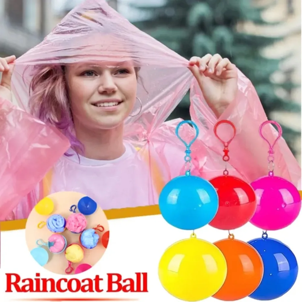 Portable Raincoat Ball Key Ring for Kid Adults Disposable Thick Casual Outdoor Emergency Waterproof Colorful Hooded Rain Hooks