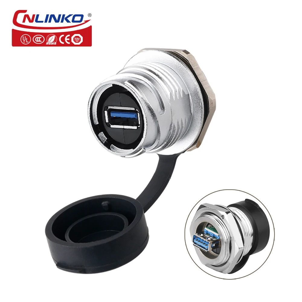 CNLINKO M24 USB3.0 Female Waterproof Connector USB Metal Socket Connector 1.8A Receptacles Jacks for Video Audio Data Transfer