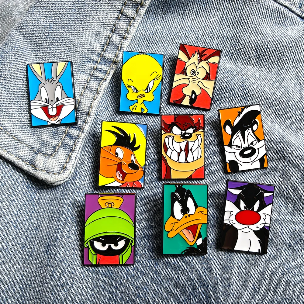 9pcs Creative Bunny Geometric Badges Set Trend Daffy Tweety Cute Pins Cartoon Anime Enamel Brooches Jewelry Kids Collection Gift view 5