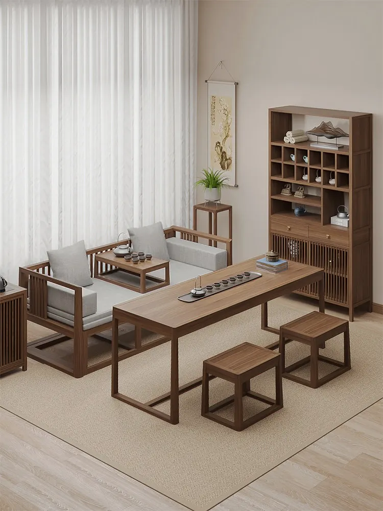 New Chinese Arhat bed tea table and chair combination push-pull living room furniture all solid wood Song Dynasty aesthetic furn