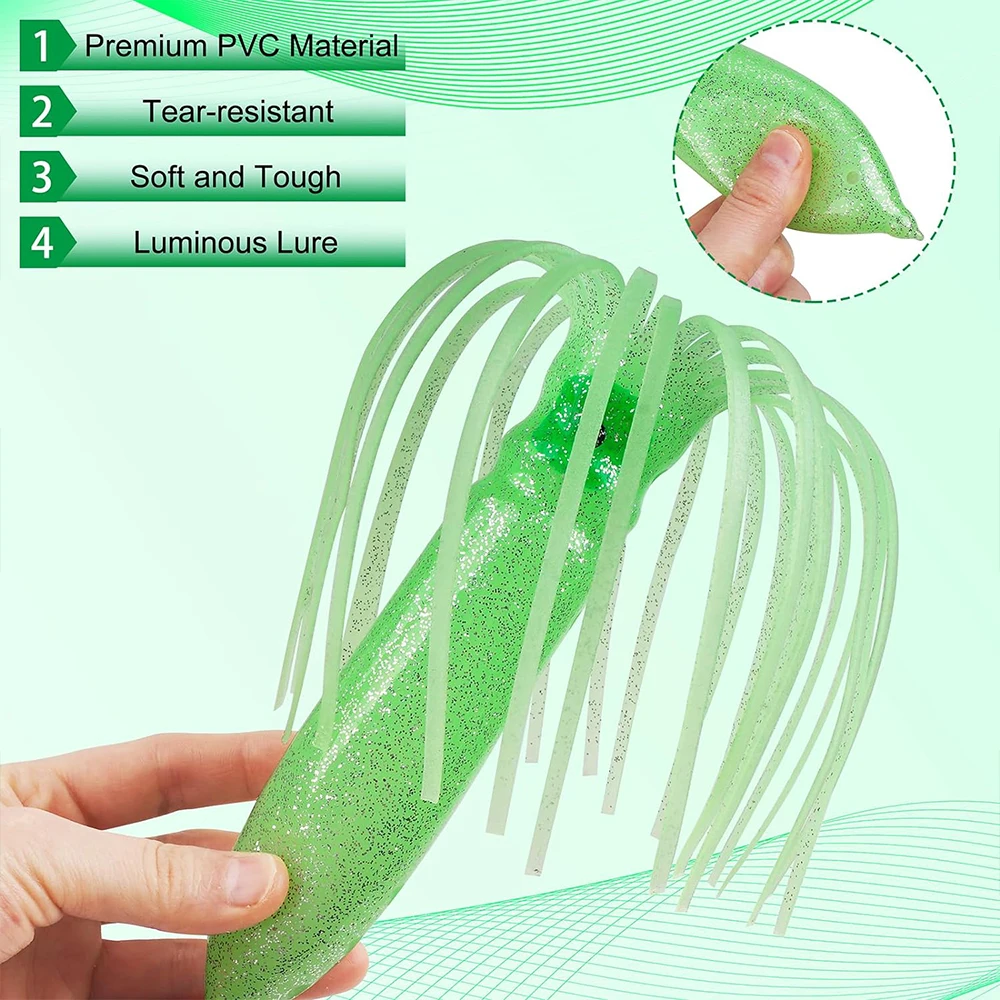 3Pcs Octopus Squid Skirts Fishing Lures 30cm/11.81inch 56g Luminous Octopus Skirt Trolling Plastic Bait Saltwater Fishing Tackle