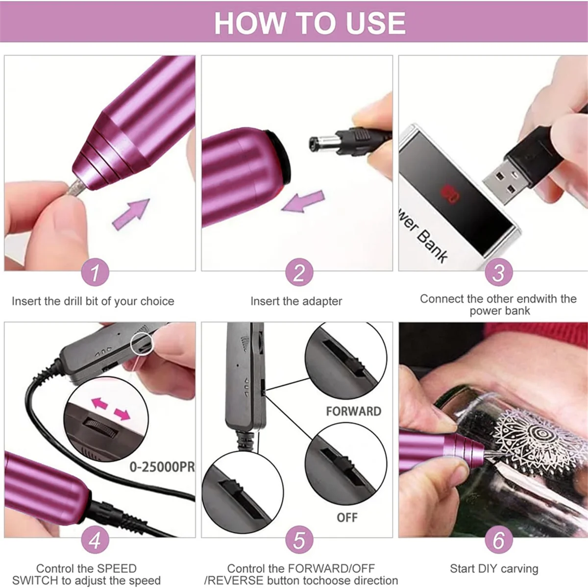 

USB Electric Engraving Tool Kit, for Manicure Carving Wood Metal Stone Plastic Jewelry Glass Etchingtool