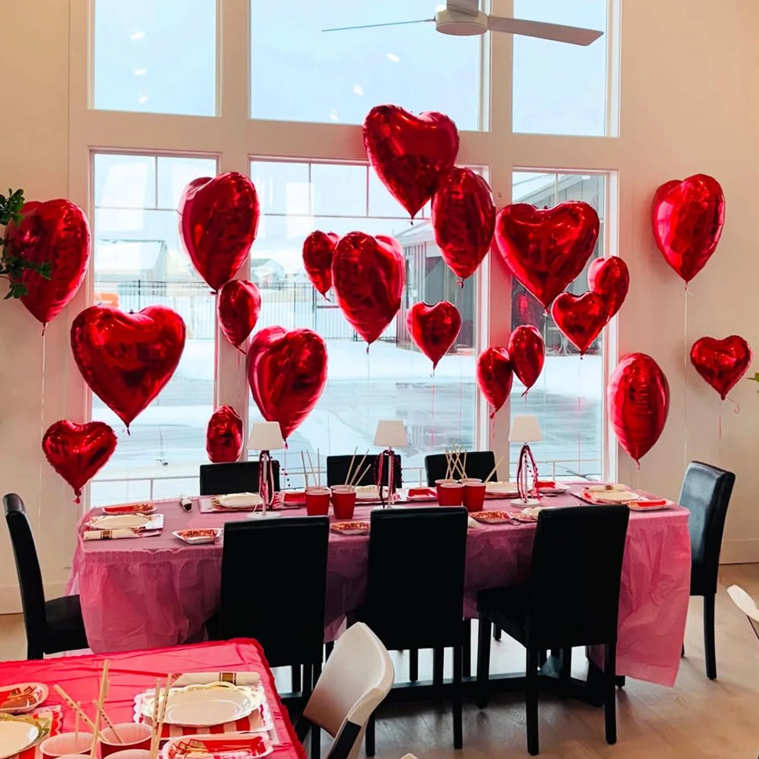 20 Stück herzförmige Aluminiumfolienballons mit rotem Band für Geburtstagsfeiern, Heiratsanträge, Hochzeitsjubiläen und Partydekorationen. – Detail 4