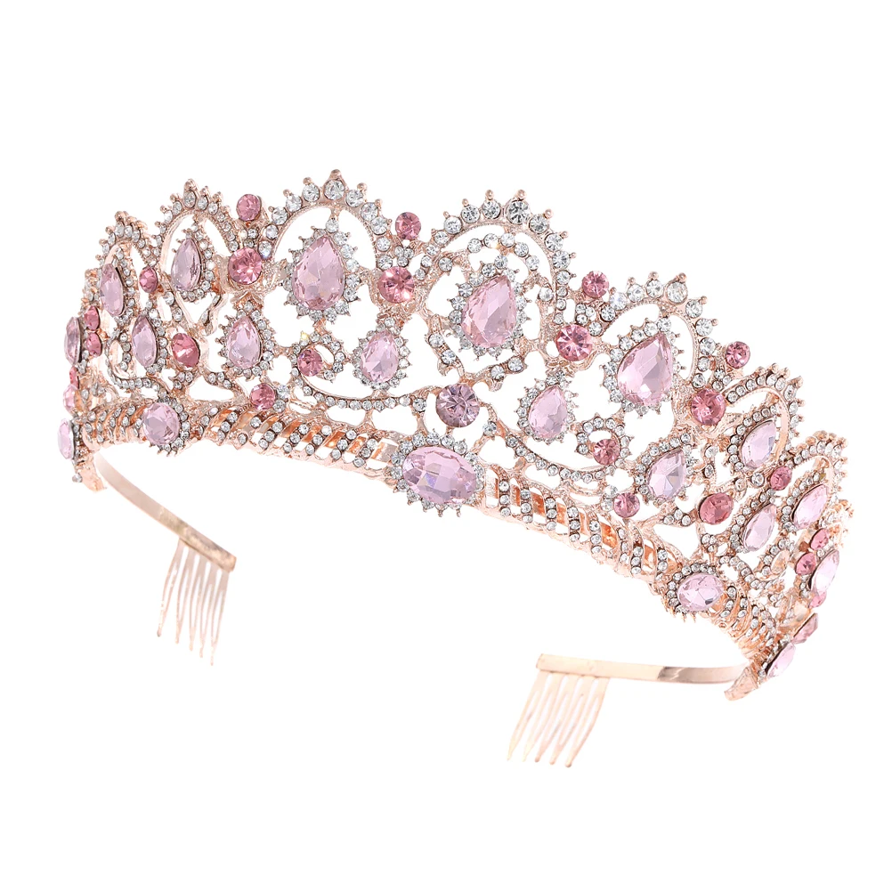 

Pink Diamond Crown Tiara Wedding Headdress Fashion Headwear Photography Accessories Bride Elegant Design Brightness Unique