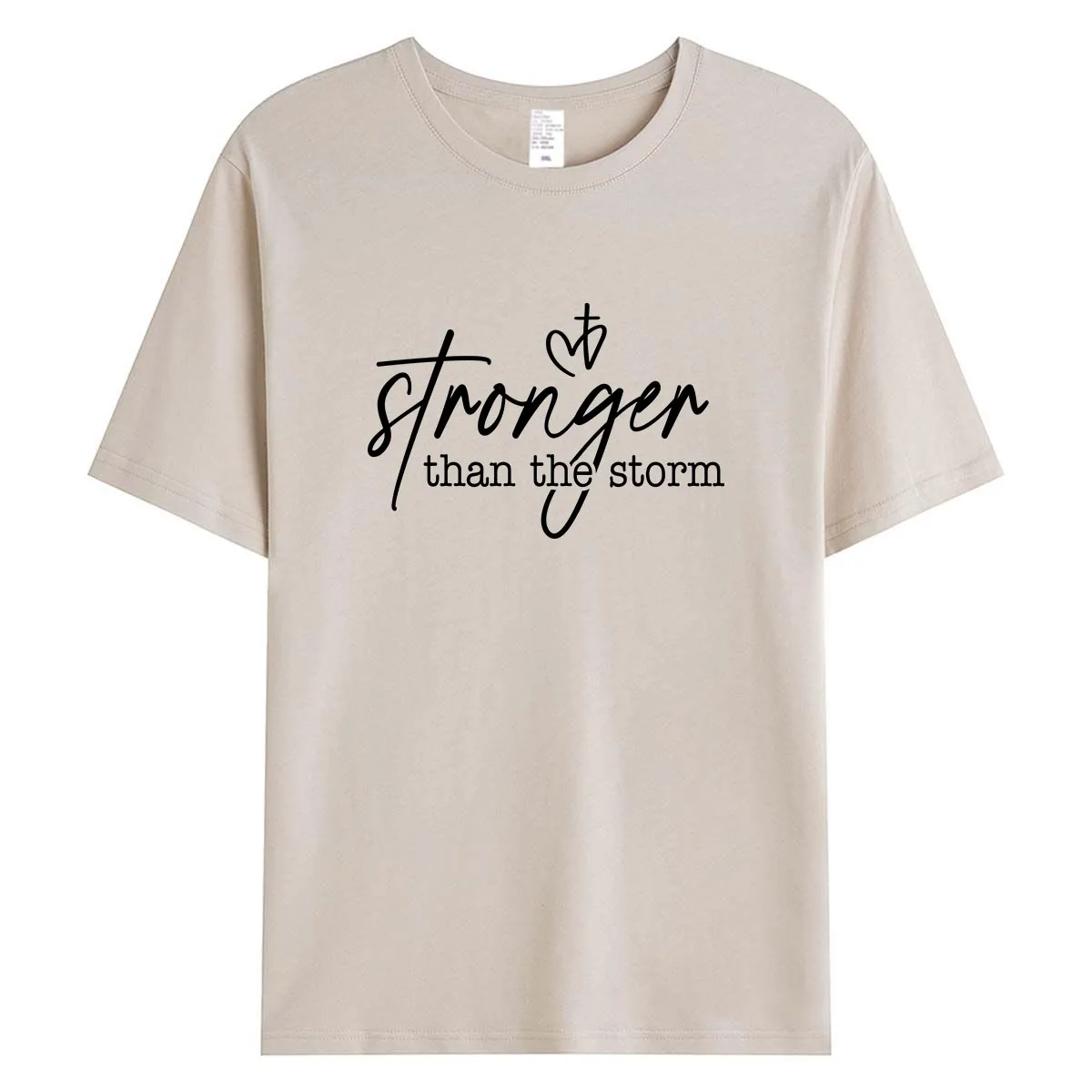 

Stronger Than The Storm Letter Print Women T Shirt Christian Faith Heart Graphic Tee Summer Short Sleeve O-Neck Cotton Top
