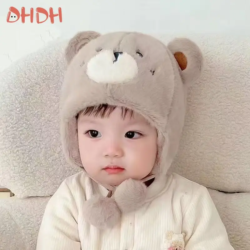 

Осенне-зимняя детская вязаная шапка, уличная теплая детская шапка-бини с веревкой, однотонная шапка для маленьких мальчиков и девочек, капот