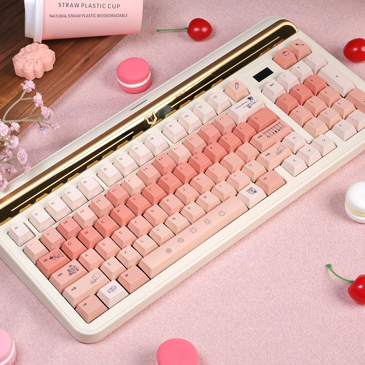 URE Cooking Girls theme Keycaps 144 Keys Dye Sub Cherry Profile PBT Keycaps Pink Custom For MX 64/87/96/104 Mechanical Keyboard