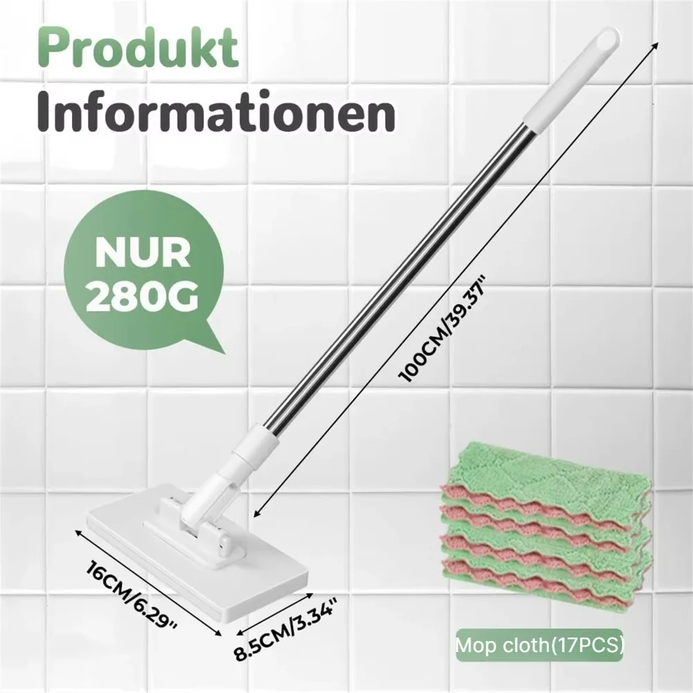 Brand New Mop with 17 Random Reusable Cloth Styles, No-hand-wash Needed, 360° Rotating Head Clip, Automatic Mop Clip