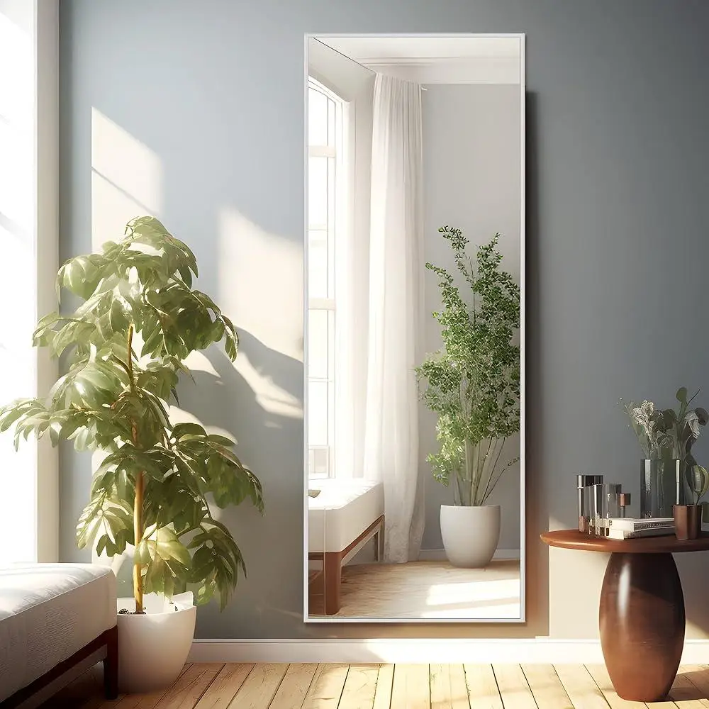 مرآة أرضية كاملة الطول، مرآة تزيين مثبتة على الحائط، زجاج مقاوم للكسر ومضاد للصدأ، إطار من الألومنيوم لغرفة النوم #4
