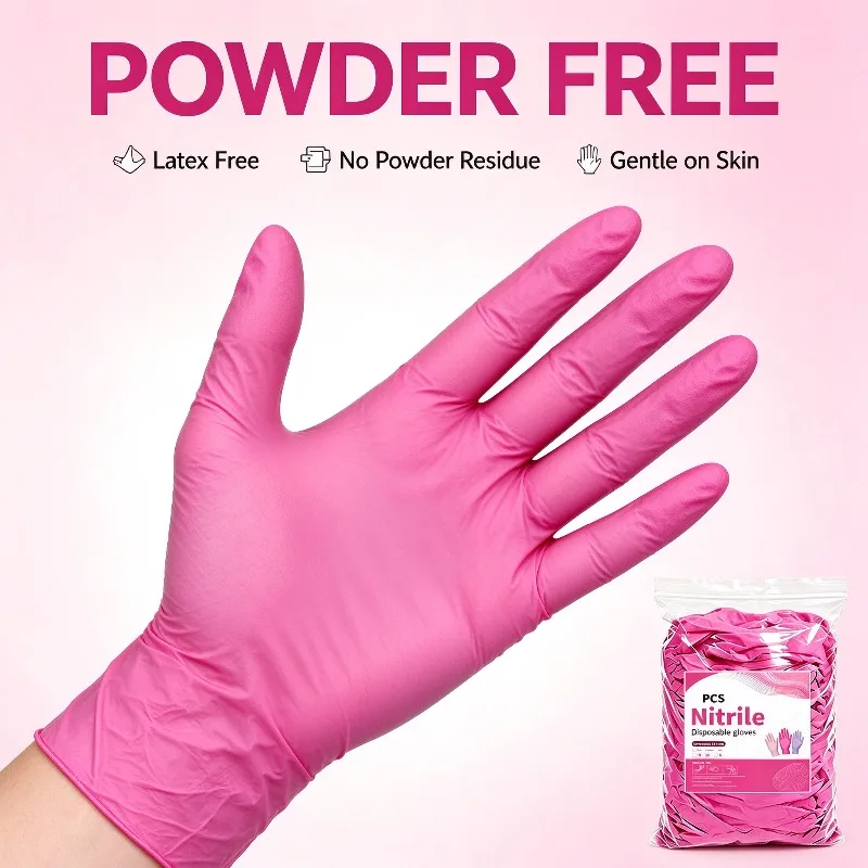 100PCS Deep Pink Nitrile Disposable Gloves Household Cleaning DIY Crafts Home Tasks Daily Chores General Cleaning Supplies Home