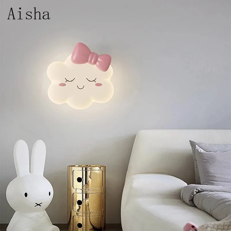 

Милые настенные светильники для детской комнаты с розовым бантом, лампа-облако, современная романтическая комната принцессы, прикроватные бра для спальни для девочек