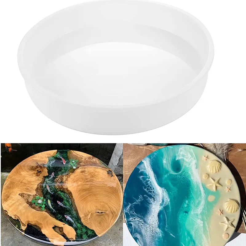 14in Round Deep XL Large Tray Mold, Shiny Silicone Tray Board Table Clock Mold For DIY Epoxy Resin Casting