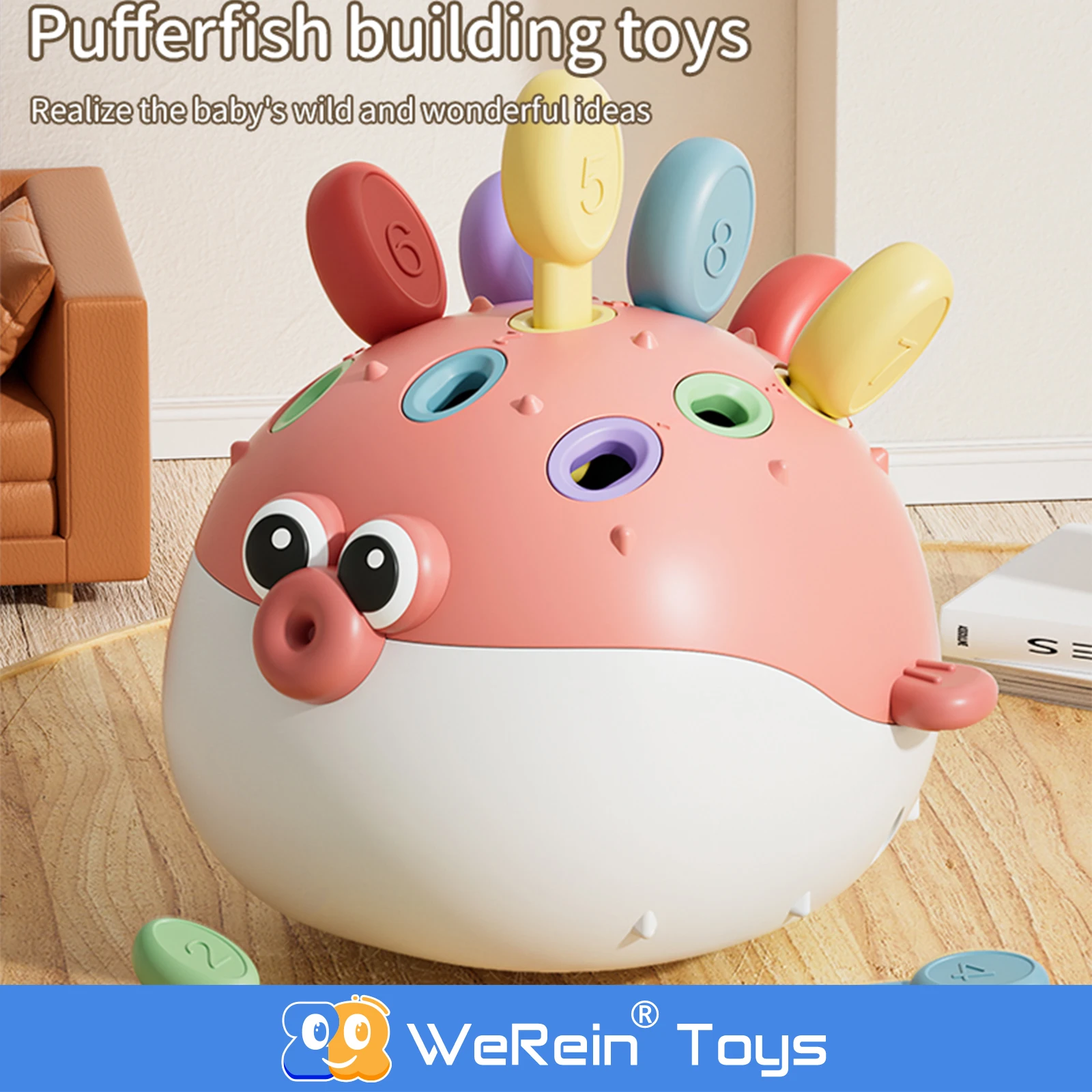 Jogo de Correspondência de Cores e Números em Forma de Peixe-Bola Adorável para Crianças - Melhora a Coordenação Mão-Olho e Habilidades Numéricas