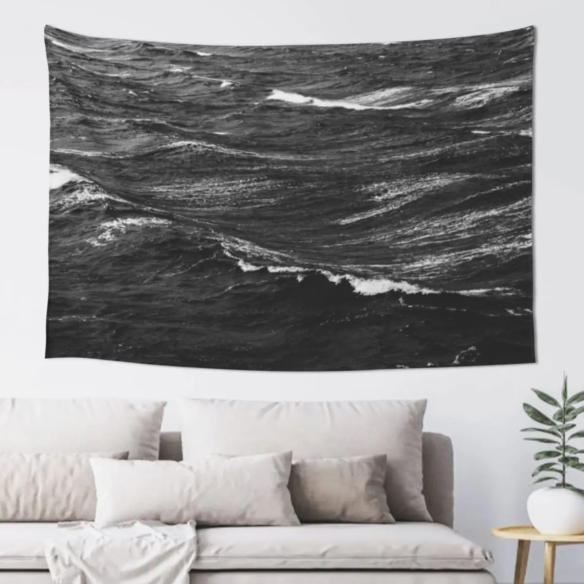 

Black and white photo of a stormy sea Tapestry On The Wall Wall Decorations Tapestry