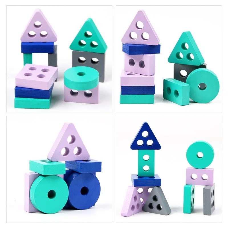 Wooden Montessori Toy Building Blocks Early Learning Educational Toys Macaroon Color Match Puzzle Toys for Boys Girls 3Y+ Gifts