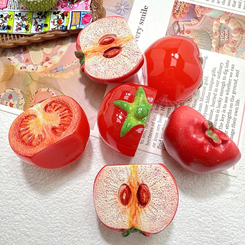 3/6PCS Simulation Tomato Apple Cross Section Resin Charms Play Food Slices DIY Model Decor Props Fruit Accessories