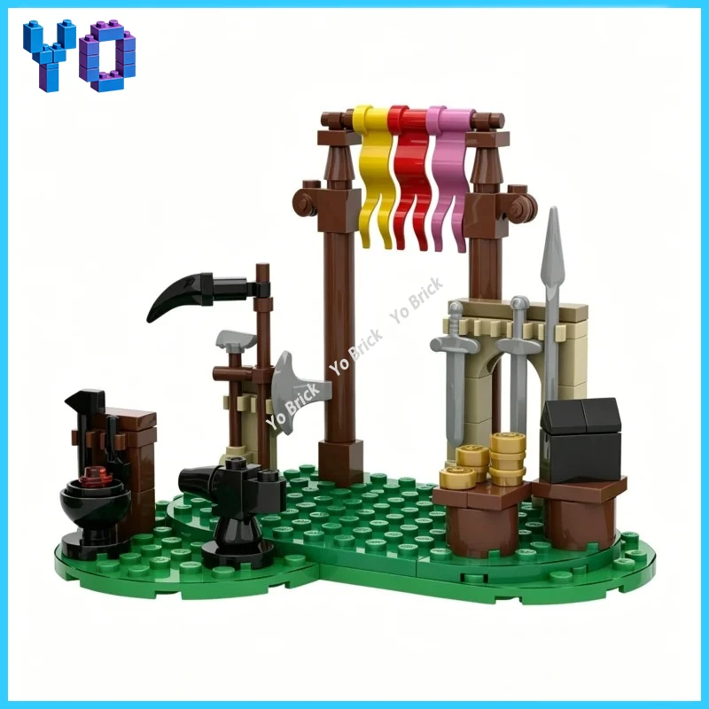 

European Medieval Town Guarded Vendors Bricks Historical Market Trading Scene Building Blocks Educational Handmade Puzzle Toy