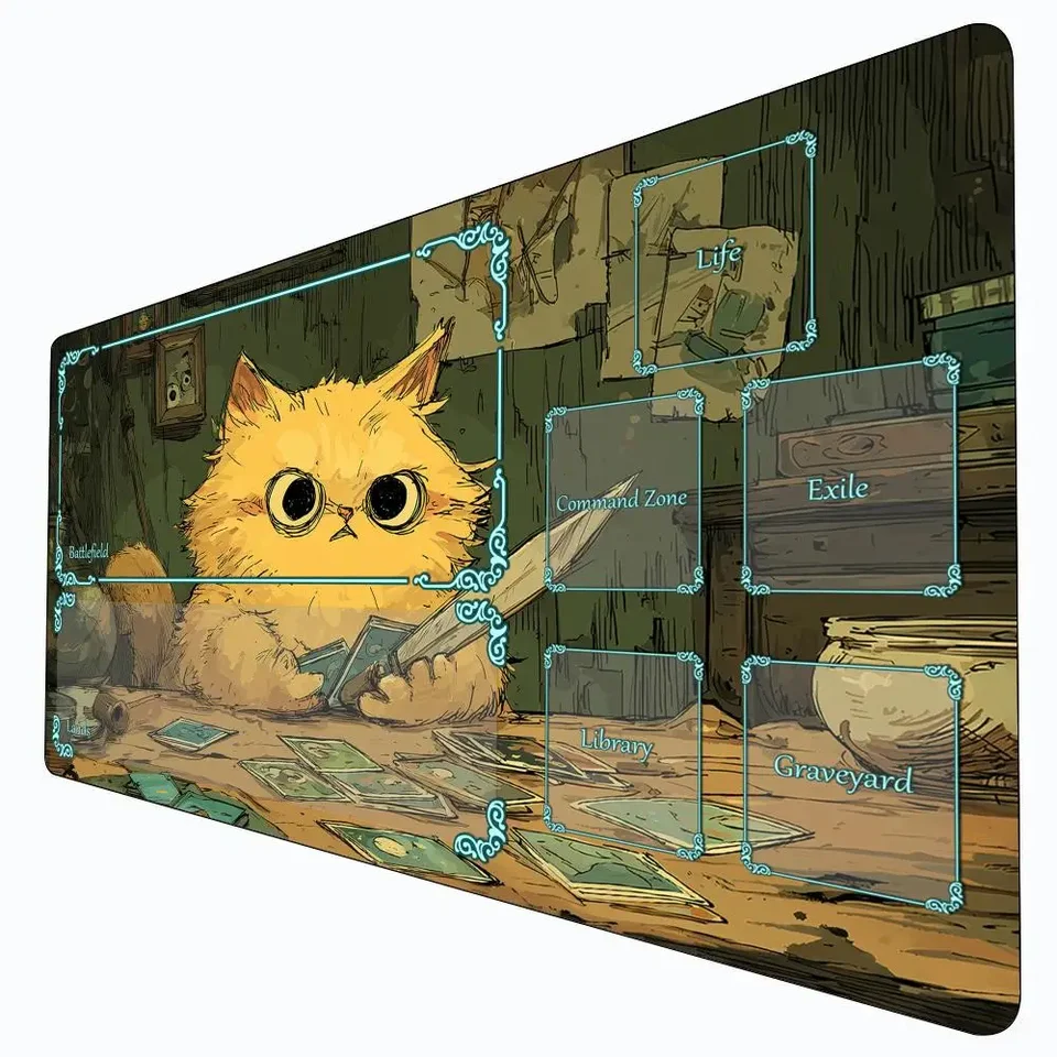 Cartoon-style orange cat Magic Playmat Card Battle Gaming Mat with